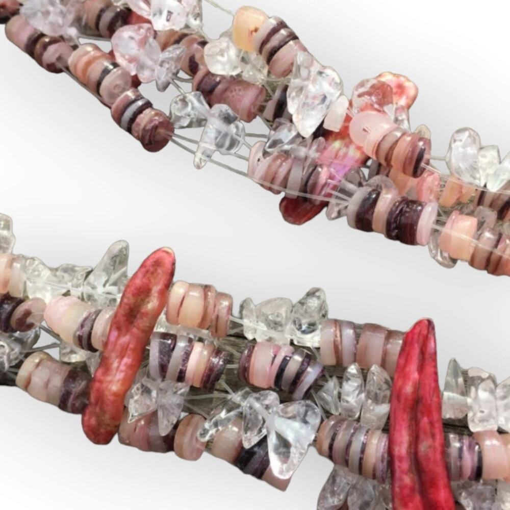Unique natural materials pink and clear collar necklace